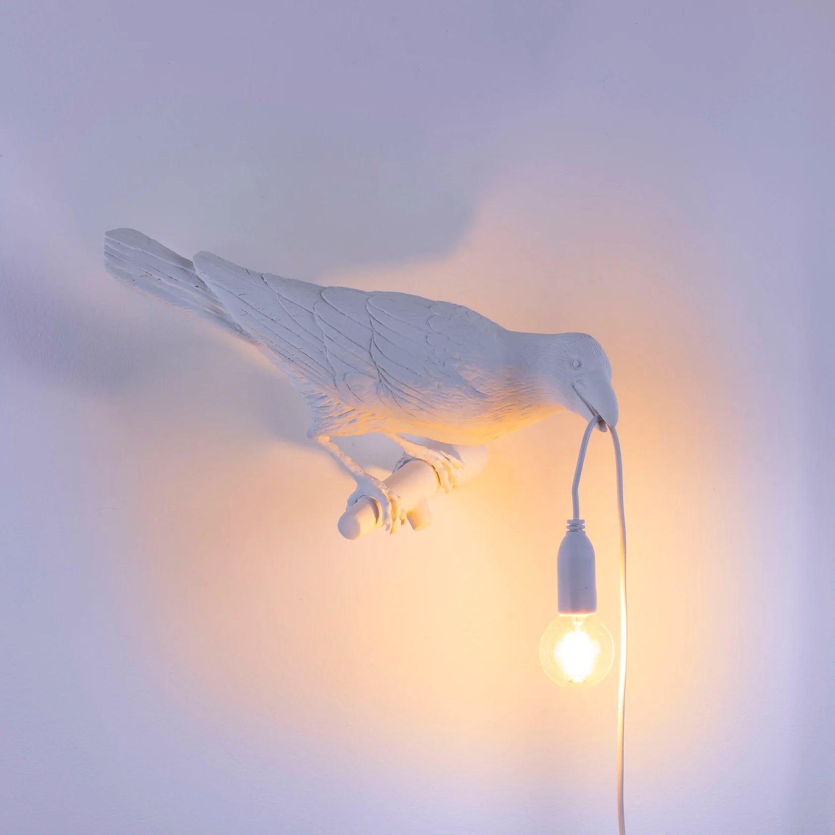 Lámpara decorativa de pájaro blanco orientado a la derecha para interior y exterior